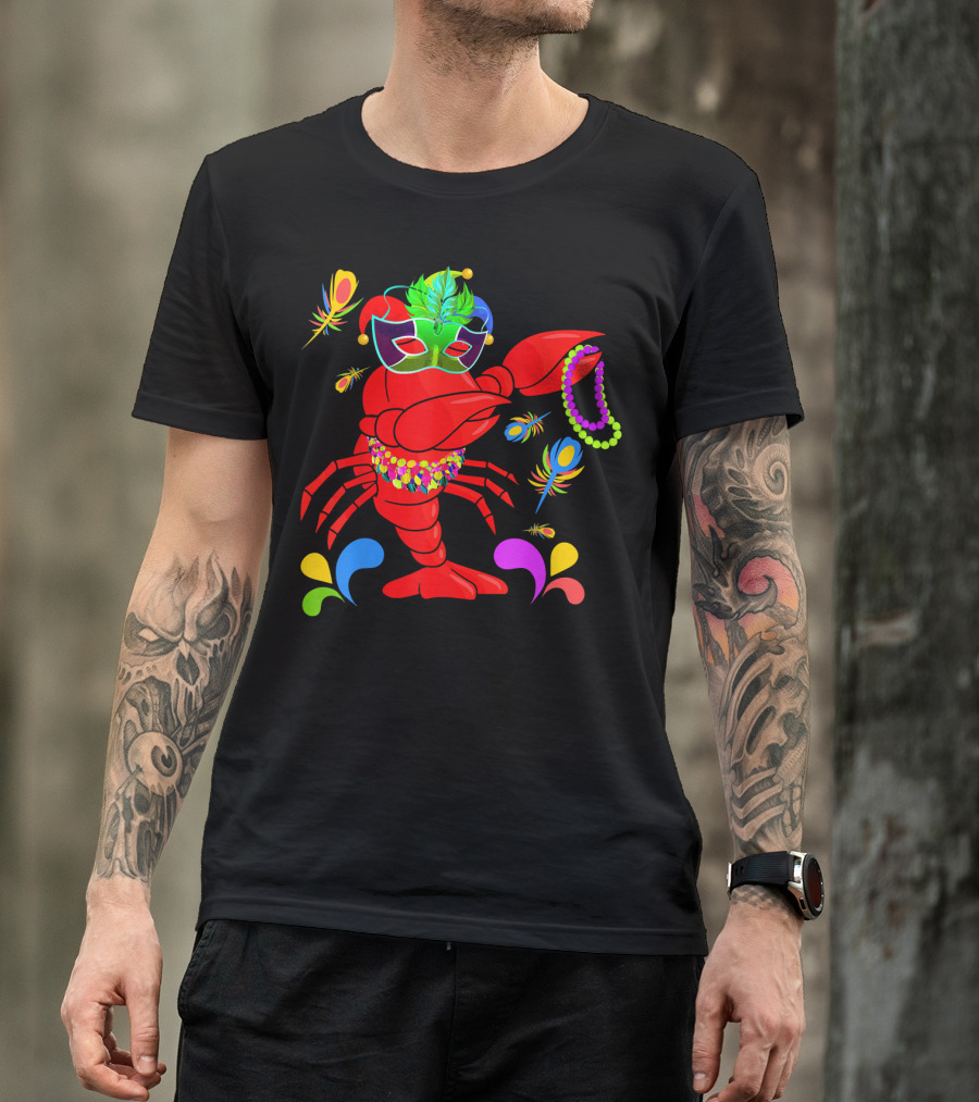 Lobster Dabbing Mardi Gras Feather Bead Jester Hat T-Shirt