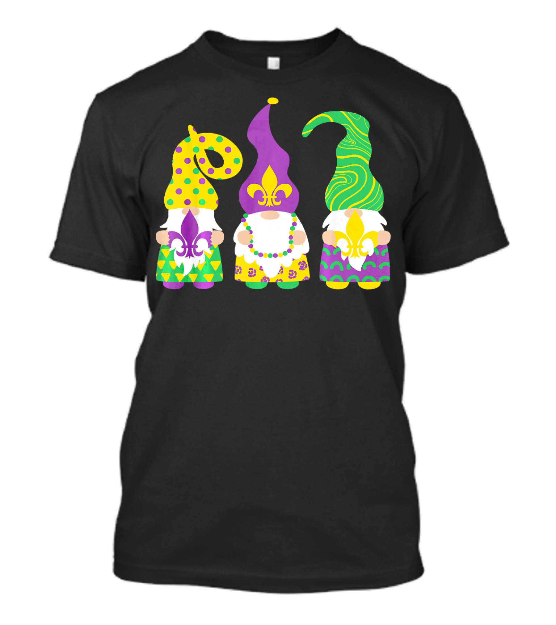 Gnomes Mardi Gras Shrove Tuesday Fleur-de-lis Beads Carnival T-Shirt