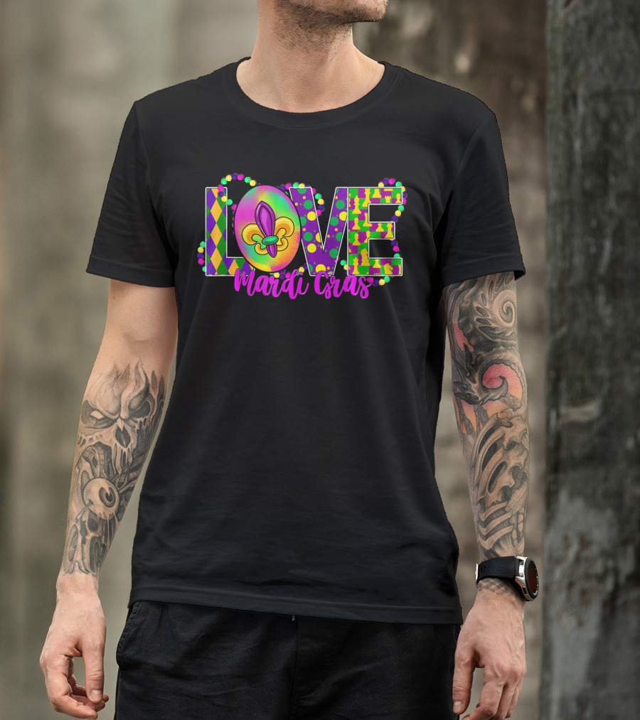 LOVE Mardi Gras Celebration Fleur-de-Lis T-Shirt
