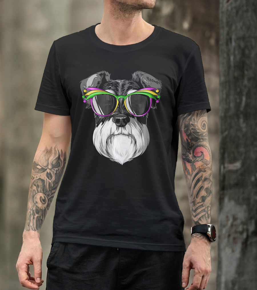 Schnauzer Mardi Gras Carnival Mask Sunglasses T-Shirt