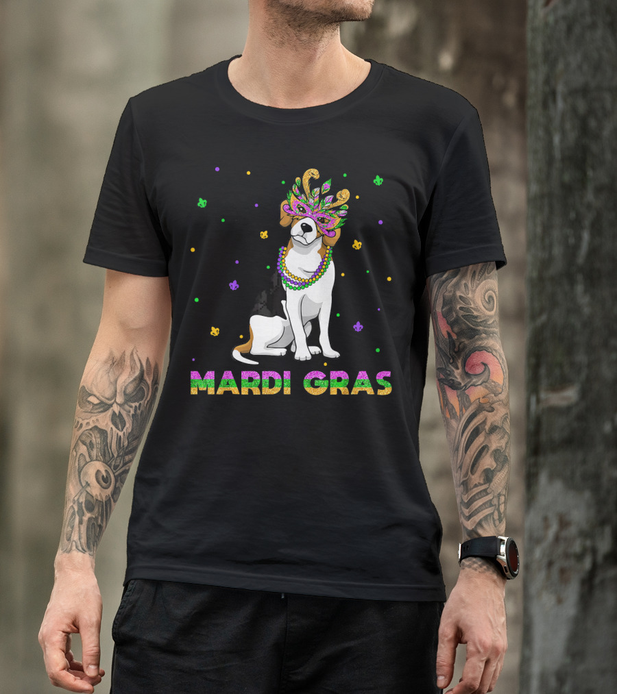 Jack Russell Terrier Mardi Gras Mask Beads Fun T-Shirt