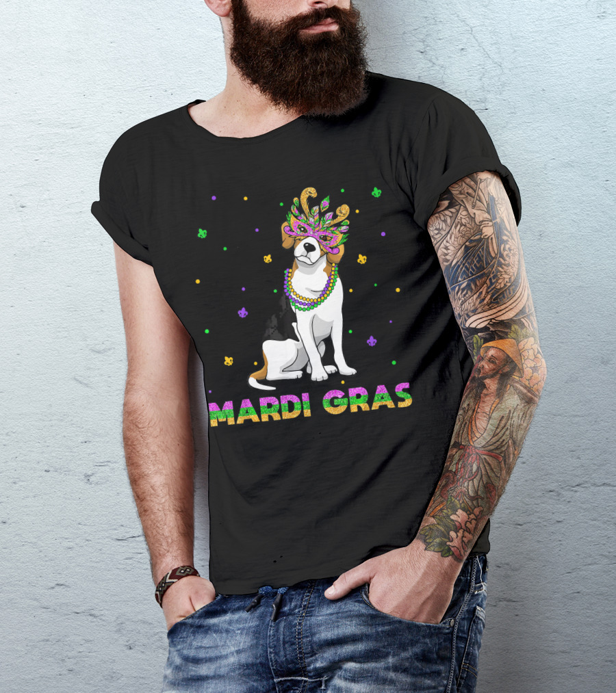 Jack Russell Terrier Mardi Gras Mask Beads Fun T-Shirt