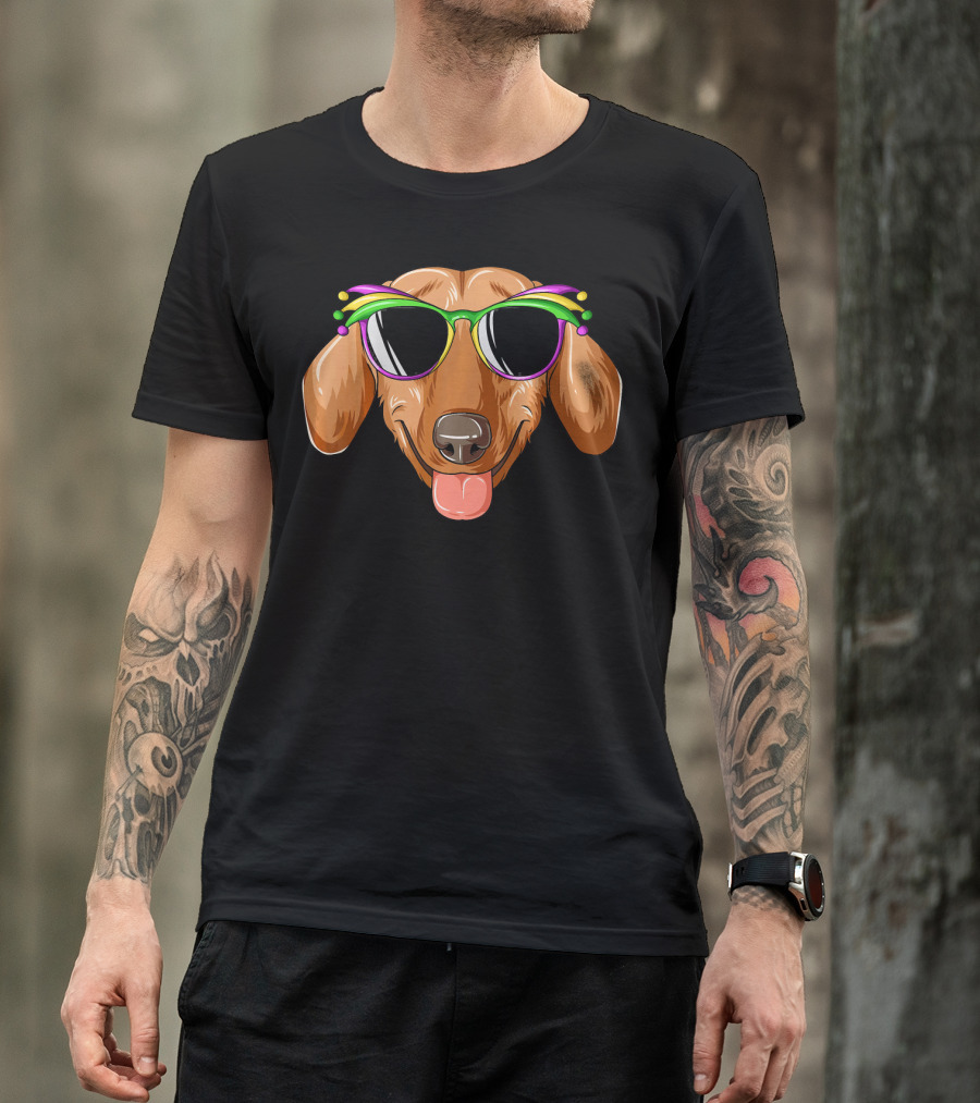 Dachshund Mardi Gras Carnival Mask Sunglasses Dachs T-Shirt