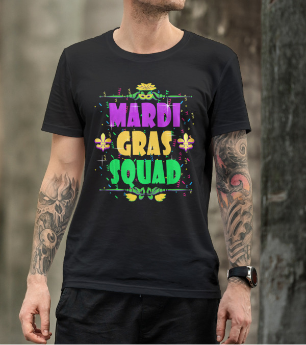 Mardi Gras Squad Confetti Fleur De Lis Mask Fun T-Shirt