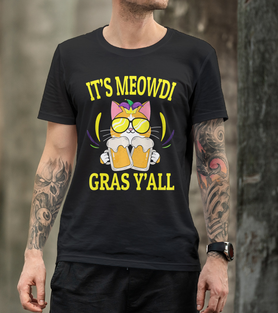 It's Meowdi Gras Y'all Cat With Beers And Sunglasses T-Shirt