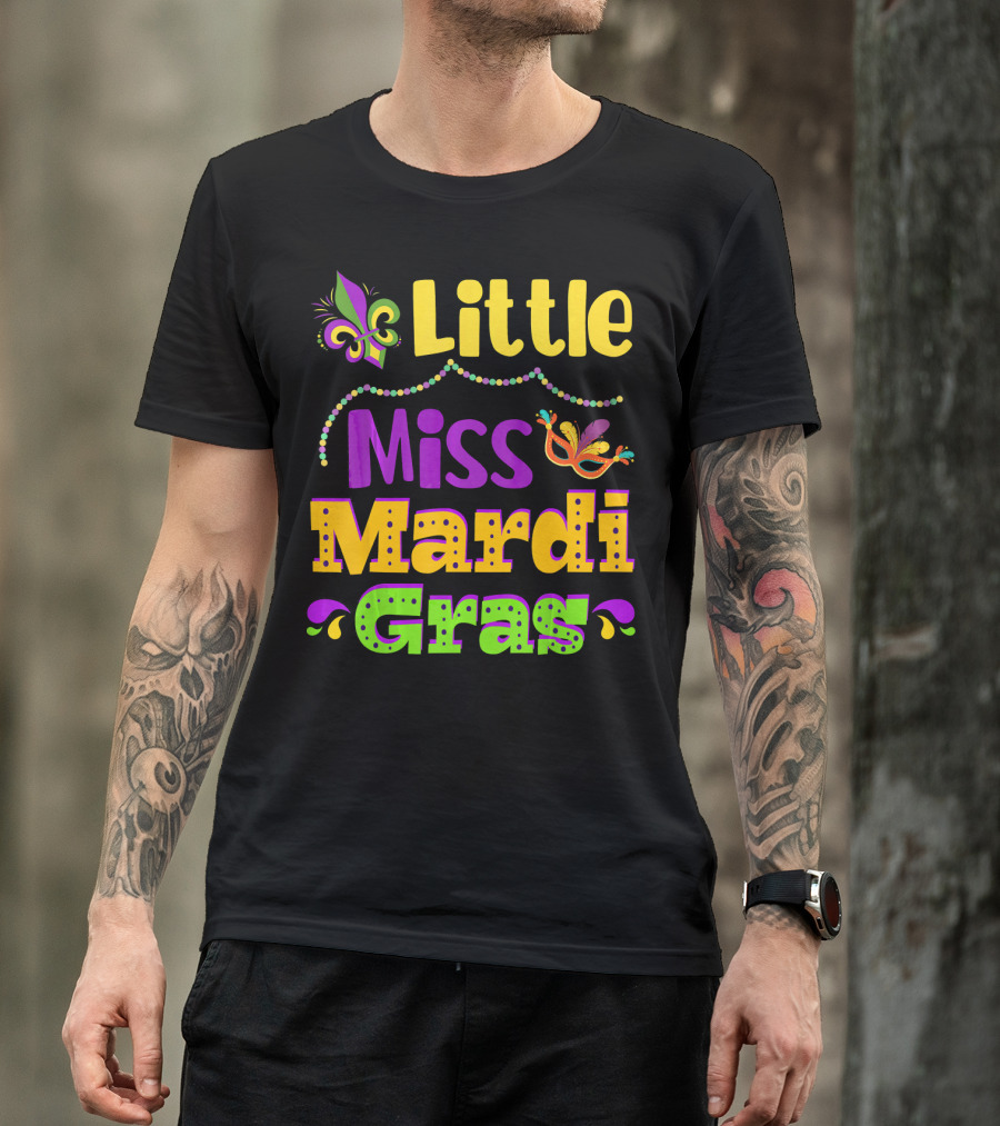 Little Miss Mardi Gras Fleur De Lis Beads Mask T-Shirt