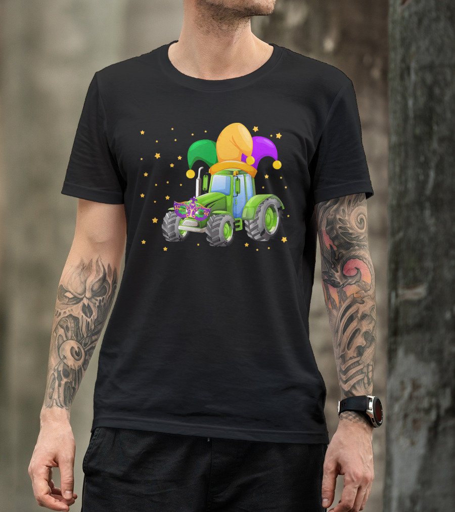 Mardi Gras Tractor With Jester Hat And Mask T-Shirt