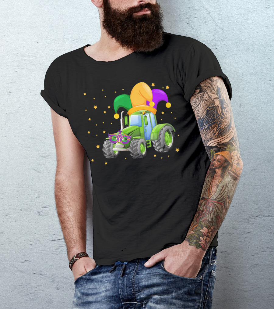 Mardi Gras Tractor With Jester Hat And Mask T-Shirt
