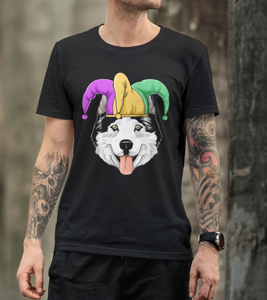 Mardi Gras Husky With Carnival Jester Hat T-Shirt