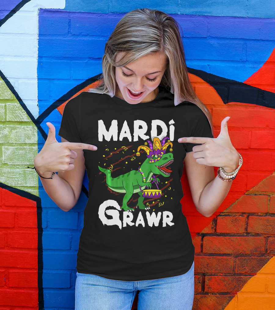 Mardi Grawr Rex Dinos Funny Mardi Gras T-Rex Jester Hat T-Shirt