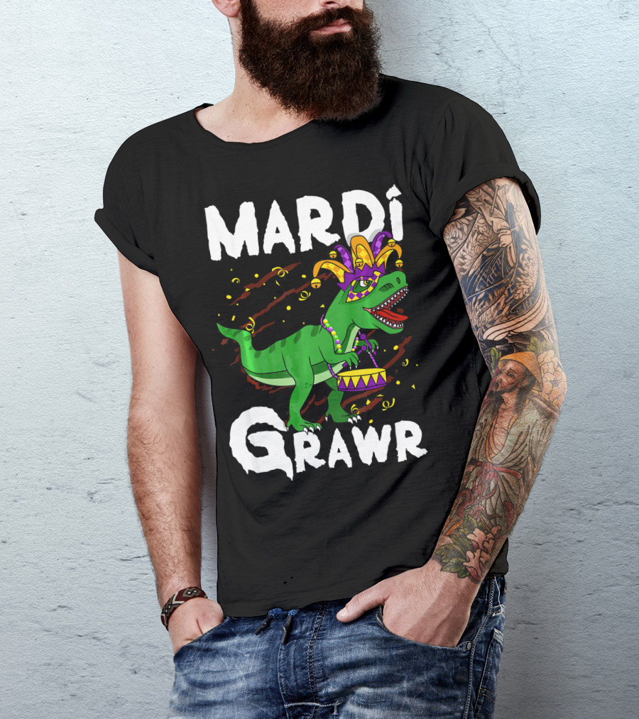 Mardi Grawr Rex Dinos Funny Mardi Gras T-Rex Jester Hat T-Shirt