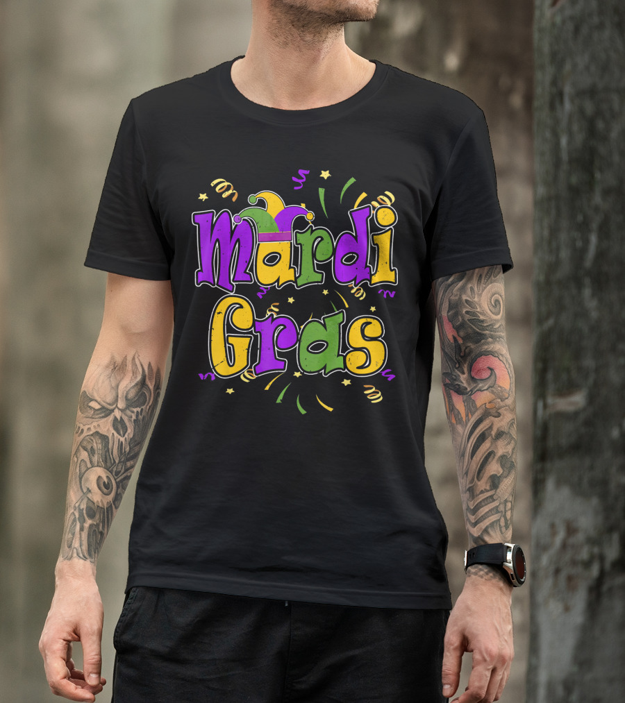 Mardi Gras Colorful Celebration Letters And Decorations T-Shirt