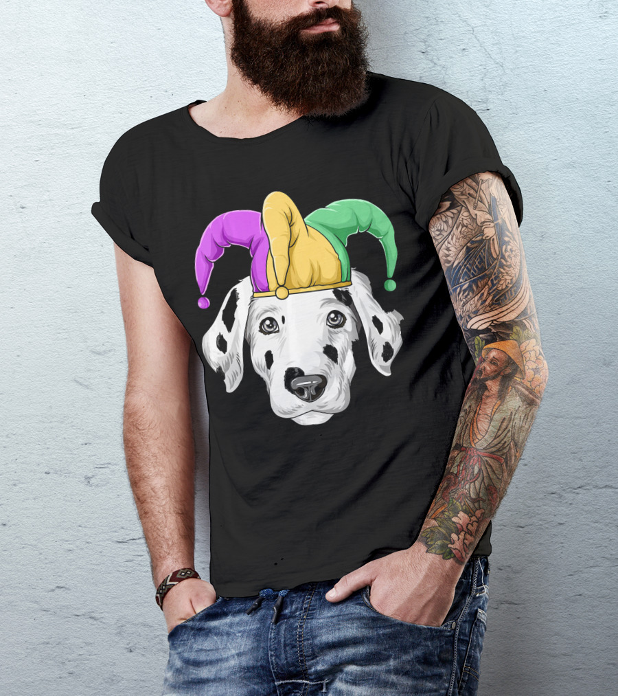 Mardi Gras Dalmatian Jester Hat Carnival Costume T-Shirt