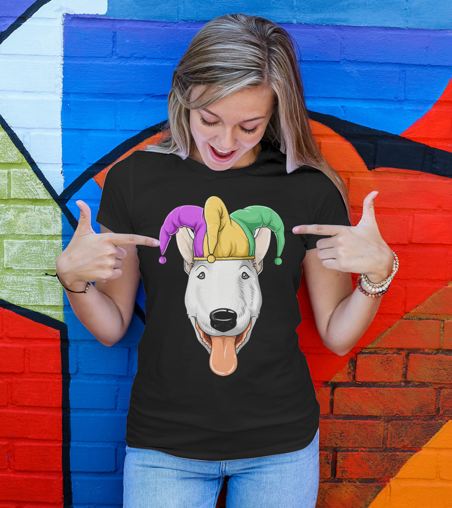 Mardi Gras Bull Terrier Jester Hat Carnival Bul T-Shirt