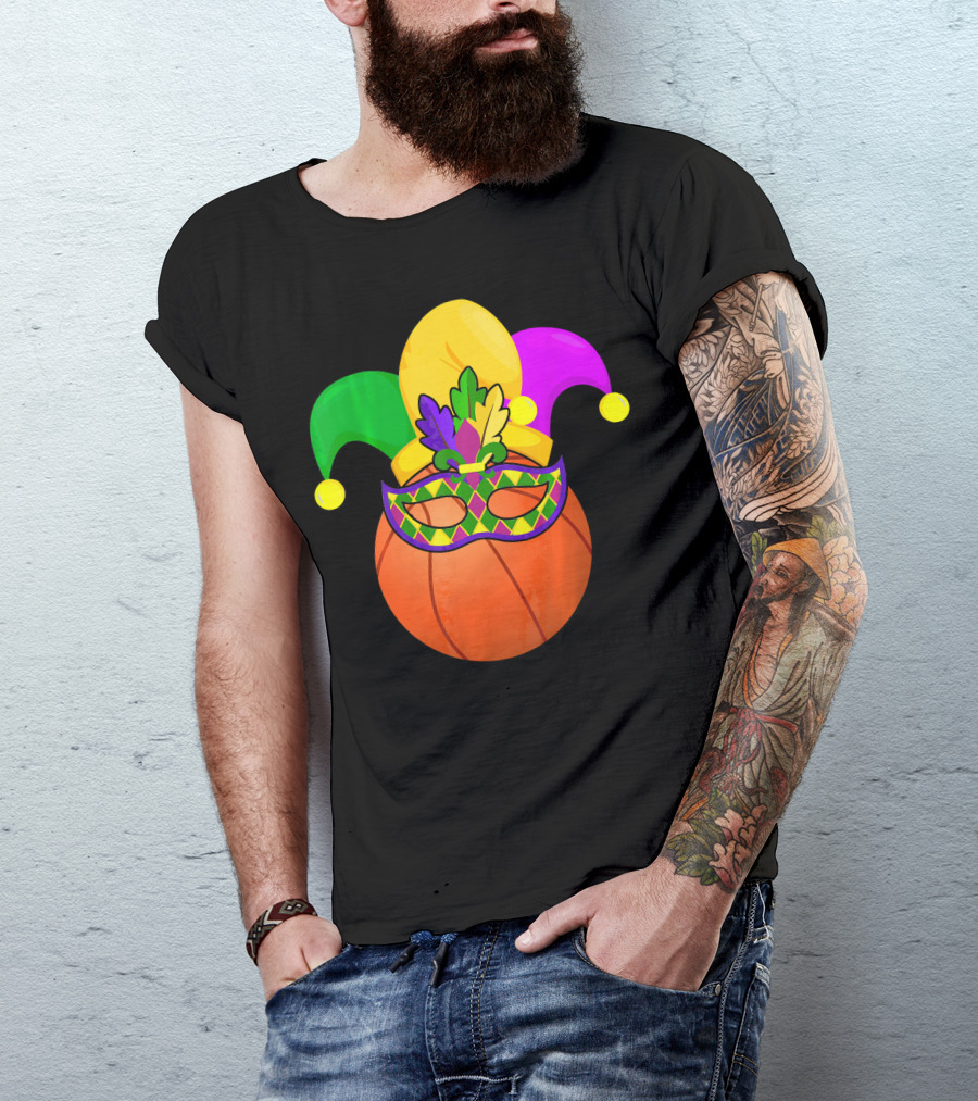 Basketball Carnival Mardi Gras Mask Jester Hat T-Shirt