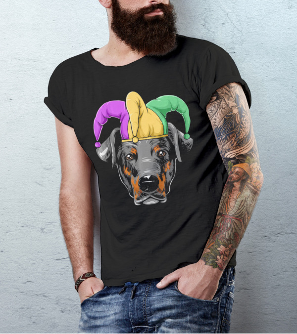 Mardi Gras Doberman Jester Hat Carnival Doberma T-Shirt