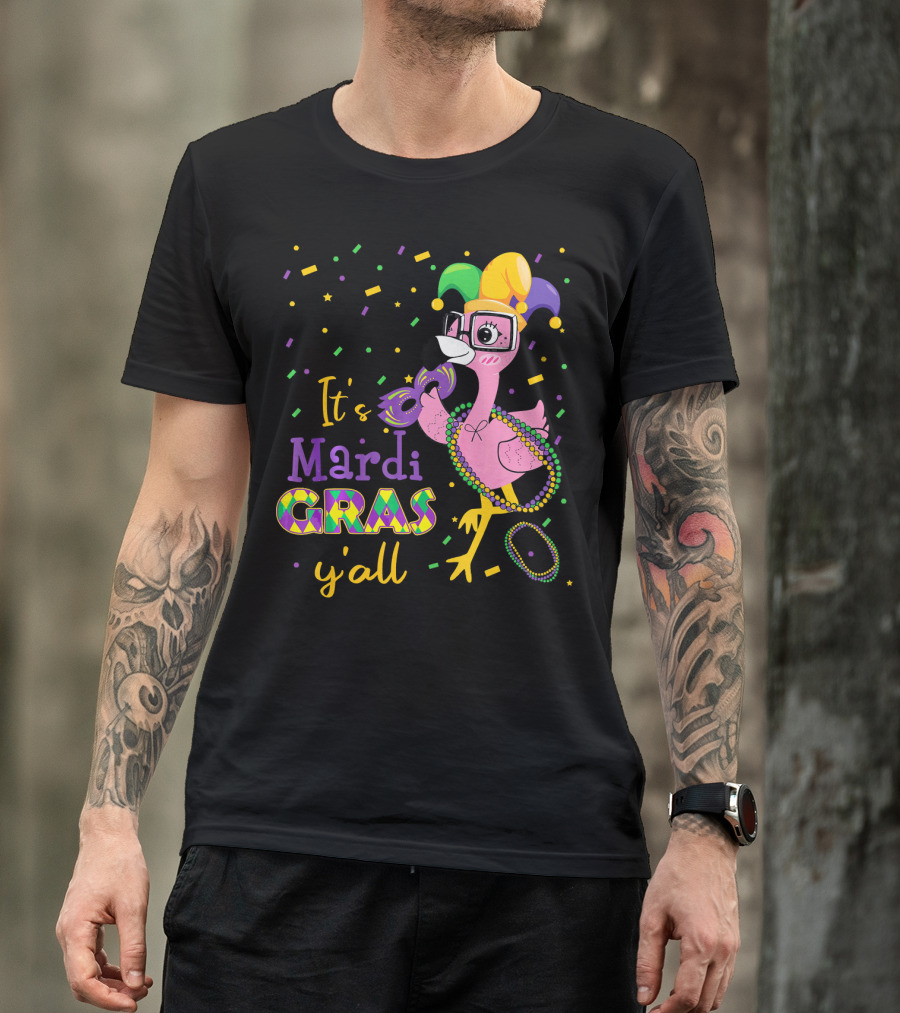 It's Mardi Gras Y'all Funny Flamingo Jester T-Shirt