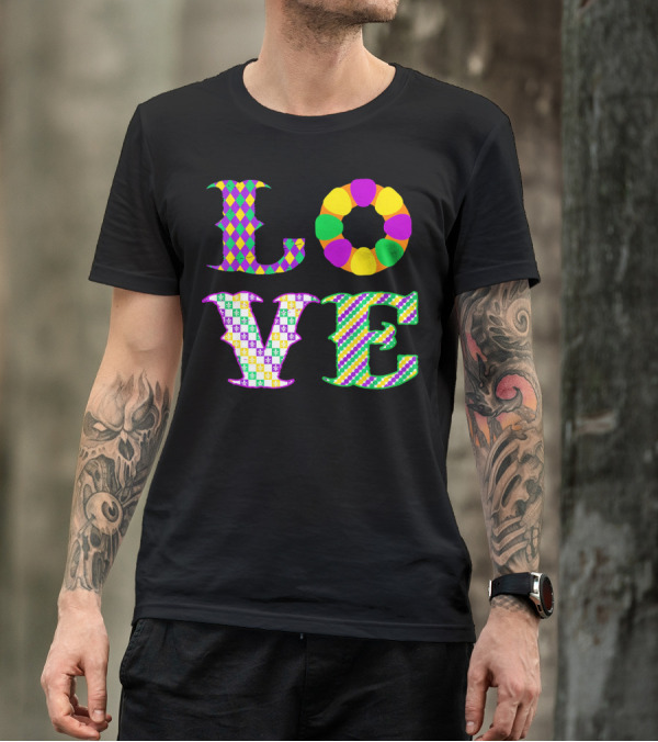 Mardi Gras Love Harlequin Pattern New Orleans T-Shirt