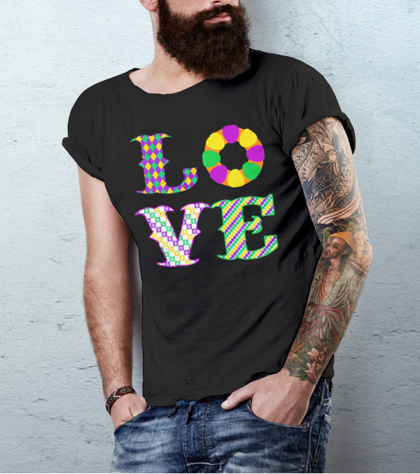 Mardi Gras Love Harlequin Pattern New Orleans T-Shirt