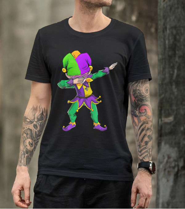 Mardi Gras Funny Dabbing Jester In Purple Green And Gold T-Shirt