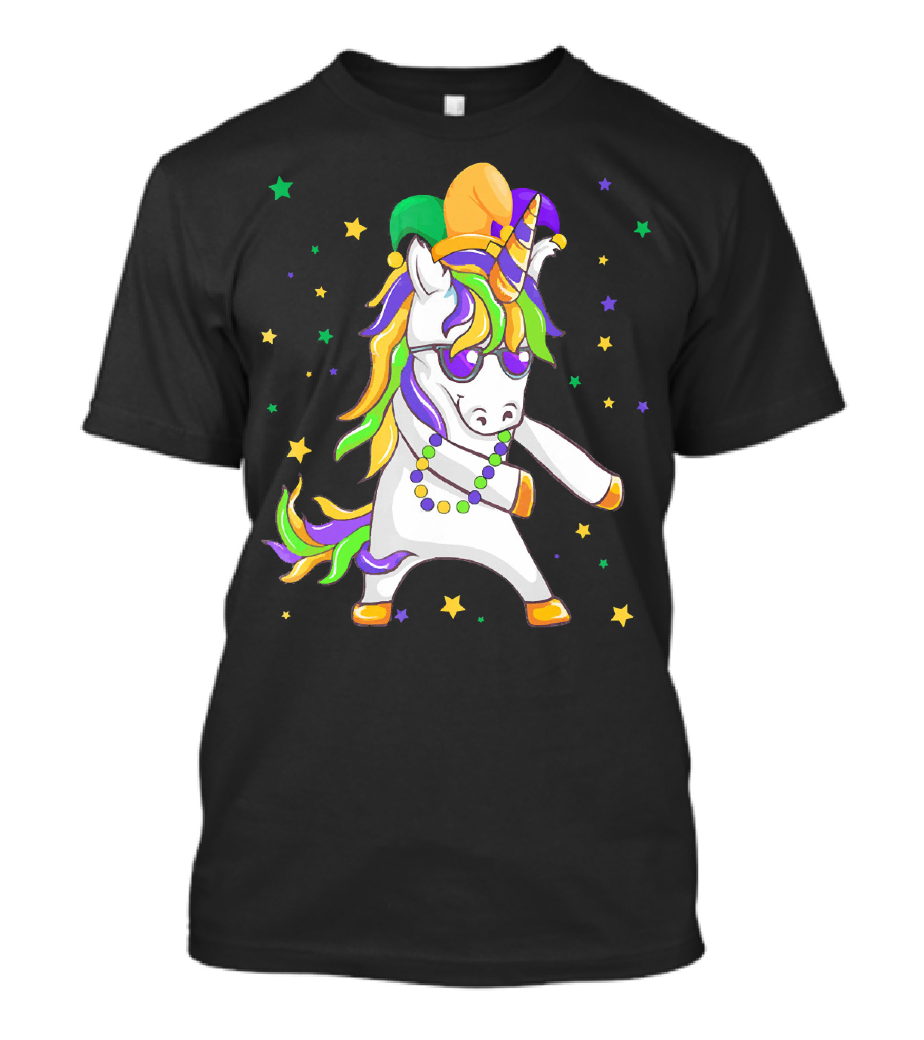 Flossing Unicorn With Mardi Gras Colors And Beads T-Shirt