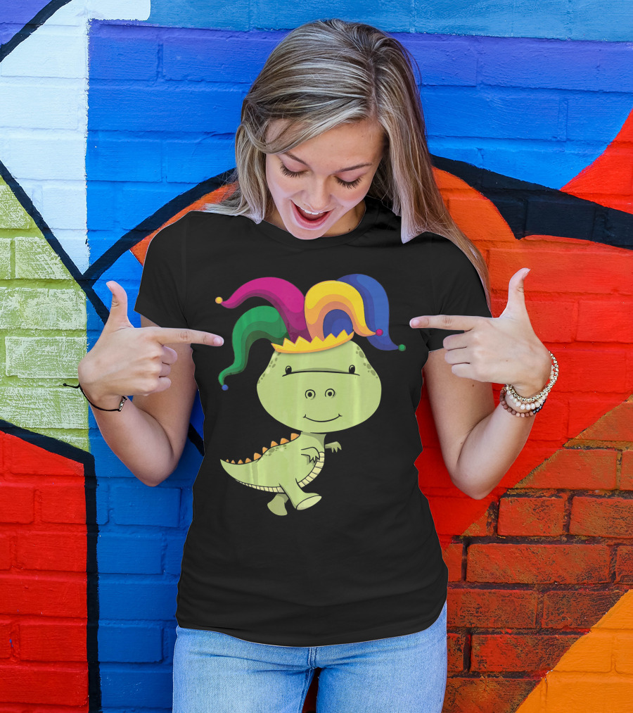 T Rex Dinosaur Jester Hat Mardi Gras T-Shirt