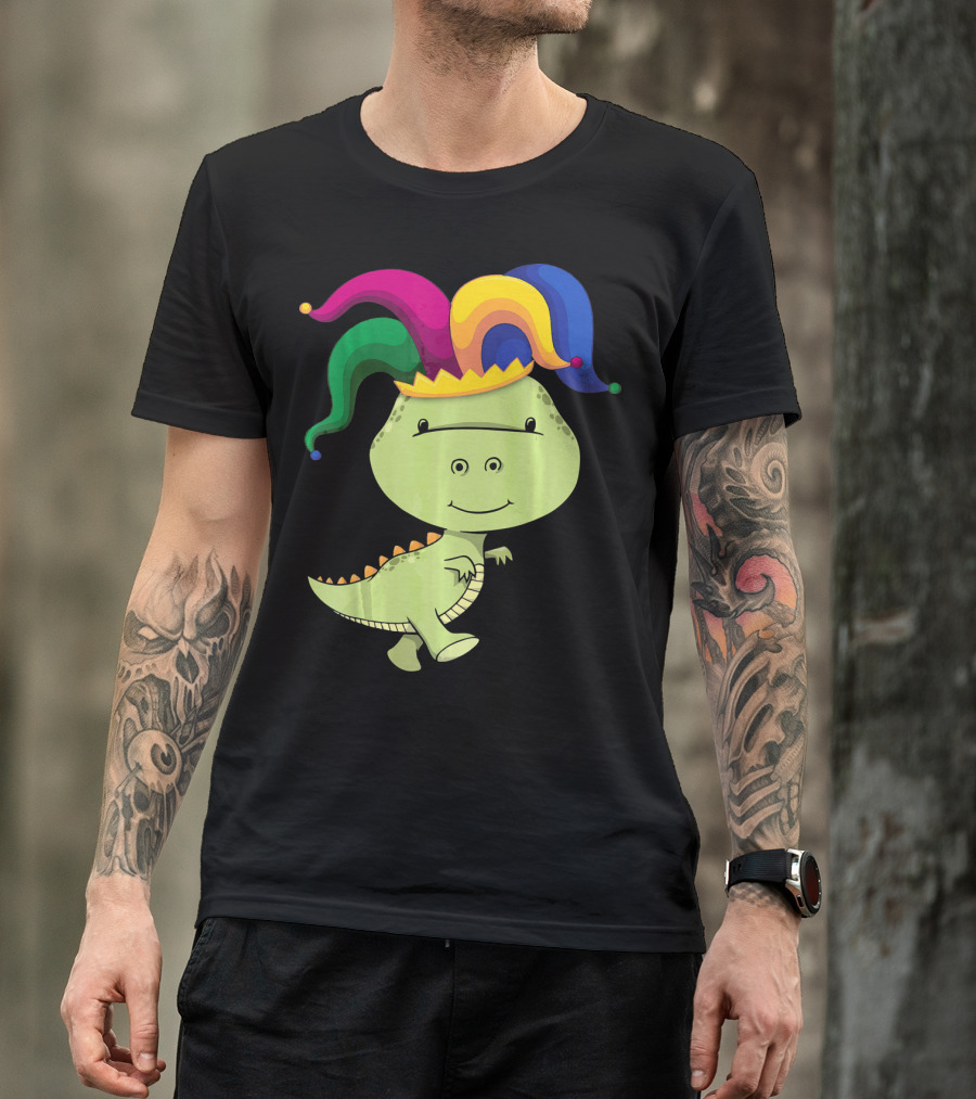 T Rex Dinosaur Jester Hat Mardi Gras T-Shirt
