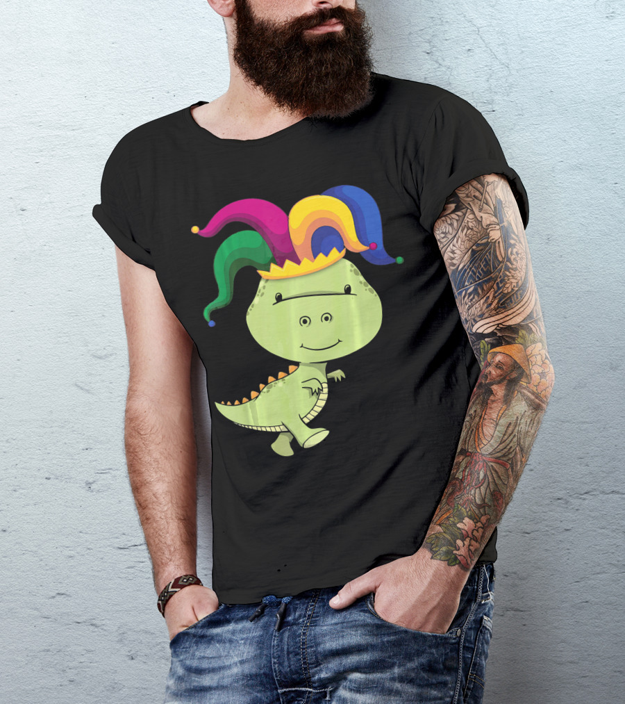 T Rex Dinosaur Jester Hat Mardi Gras T-Shirt