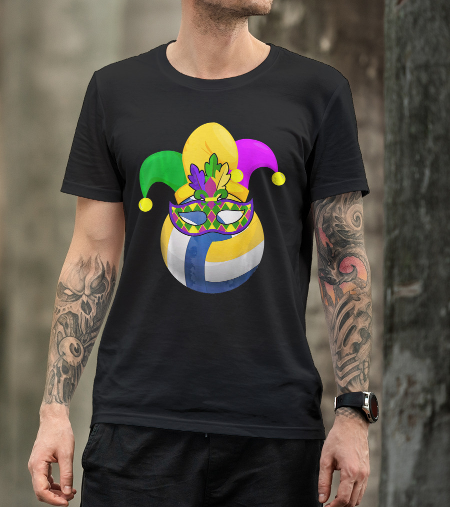 Volleyball Mardi Gras Jester Mask Carnival Ball T-Shirt
