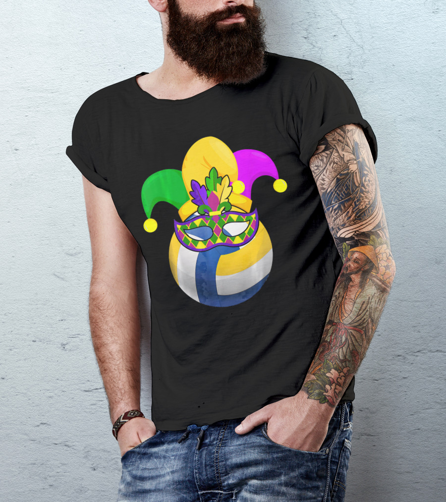 Volleyball Mardi Gras Jester Mask Carnival Ball T-Shirt