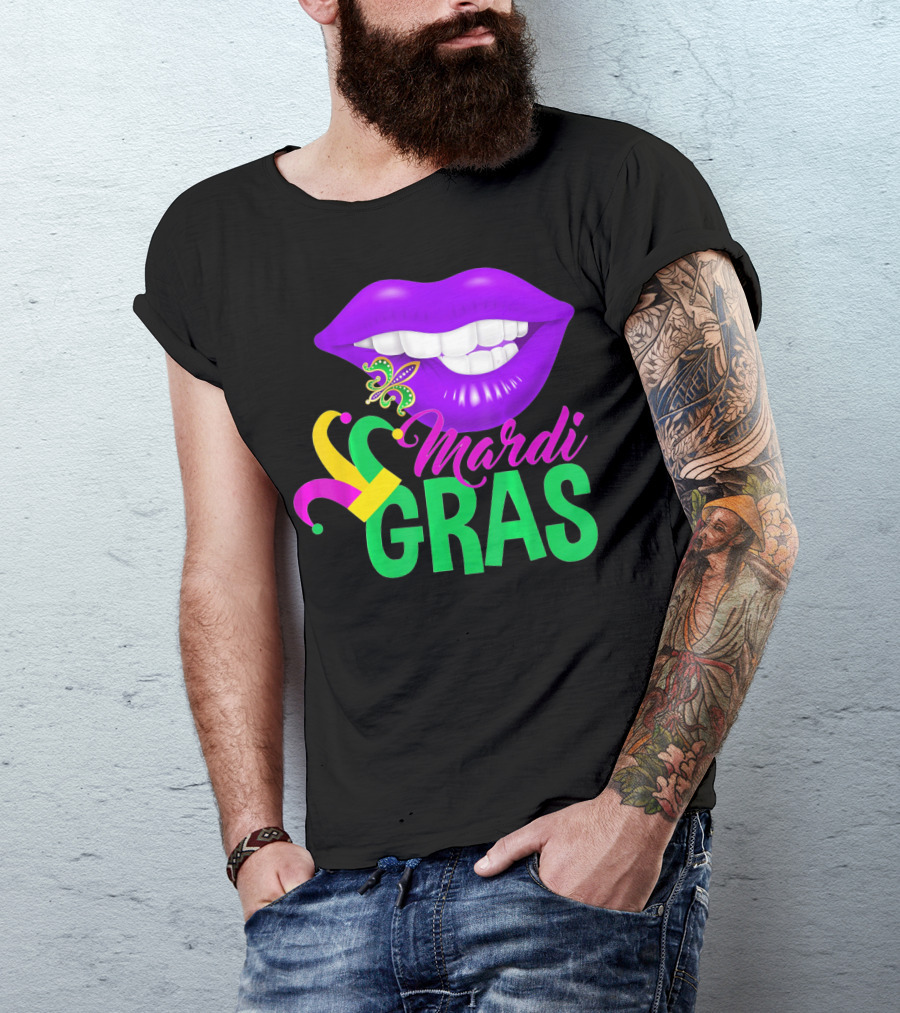 Mardi Gras Lips With Jester Hat And Fleur-de-Lis T-Shirt