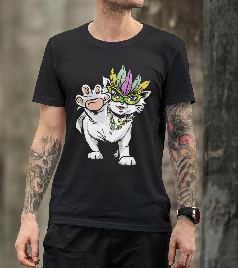 White Cat Mardi Gras Good Luck And Happiness T-Shirt