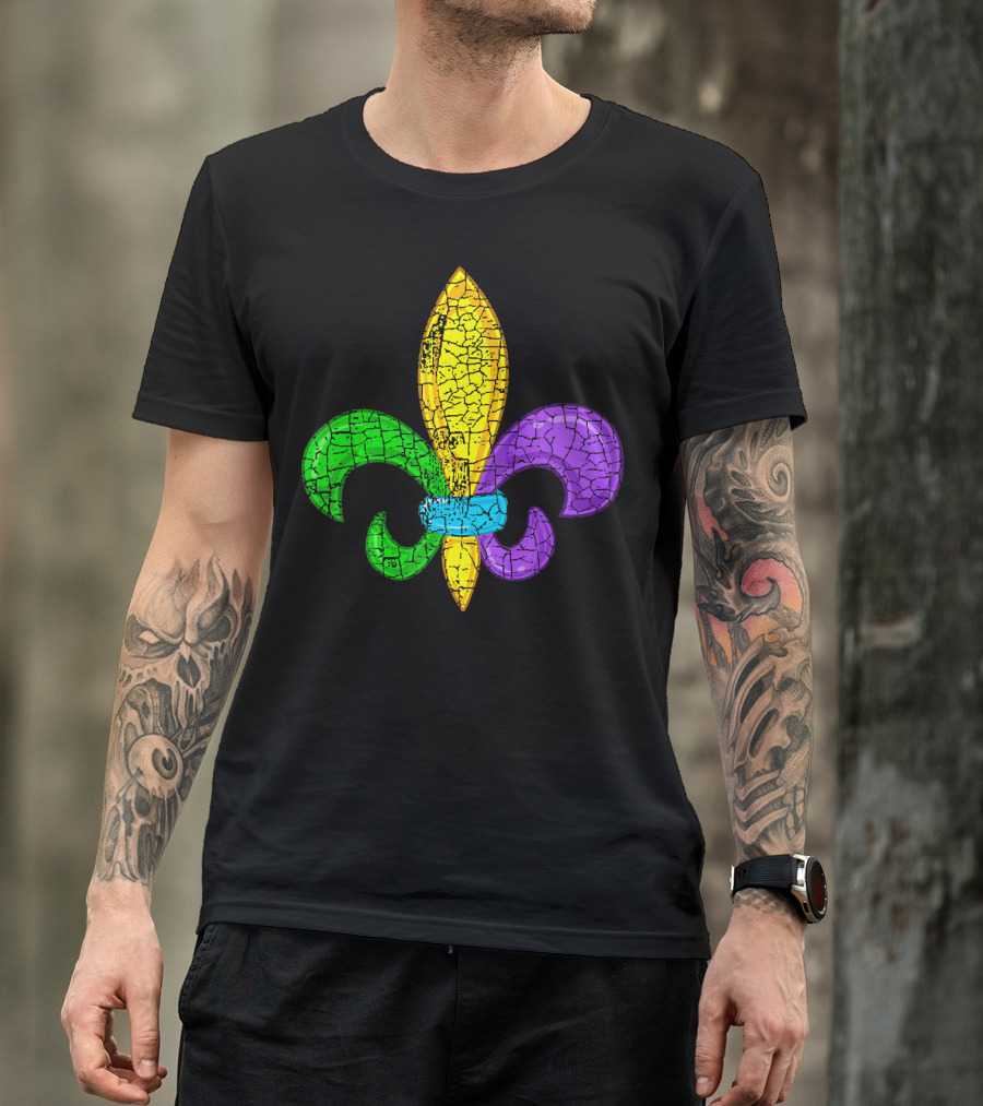 Fleur De Lis Mardi Gras Cute Fat Tuesday Cracked Texture T-Shirt