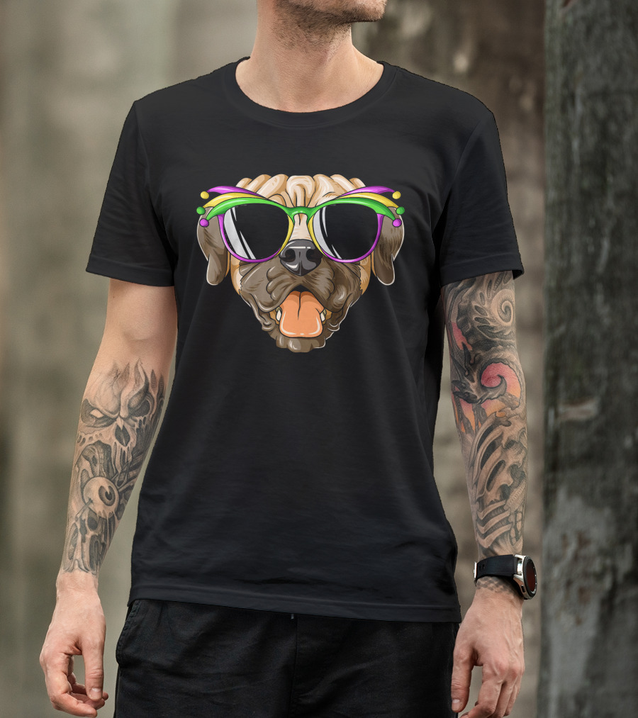 Mardi Gras Carnival Mask Mastiff Sunglasses Fun T-Shirt