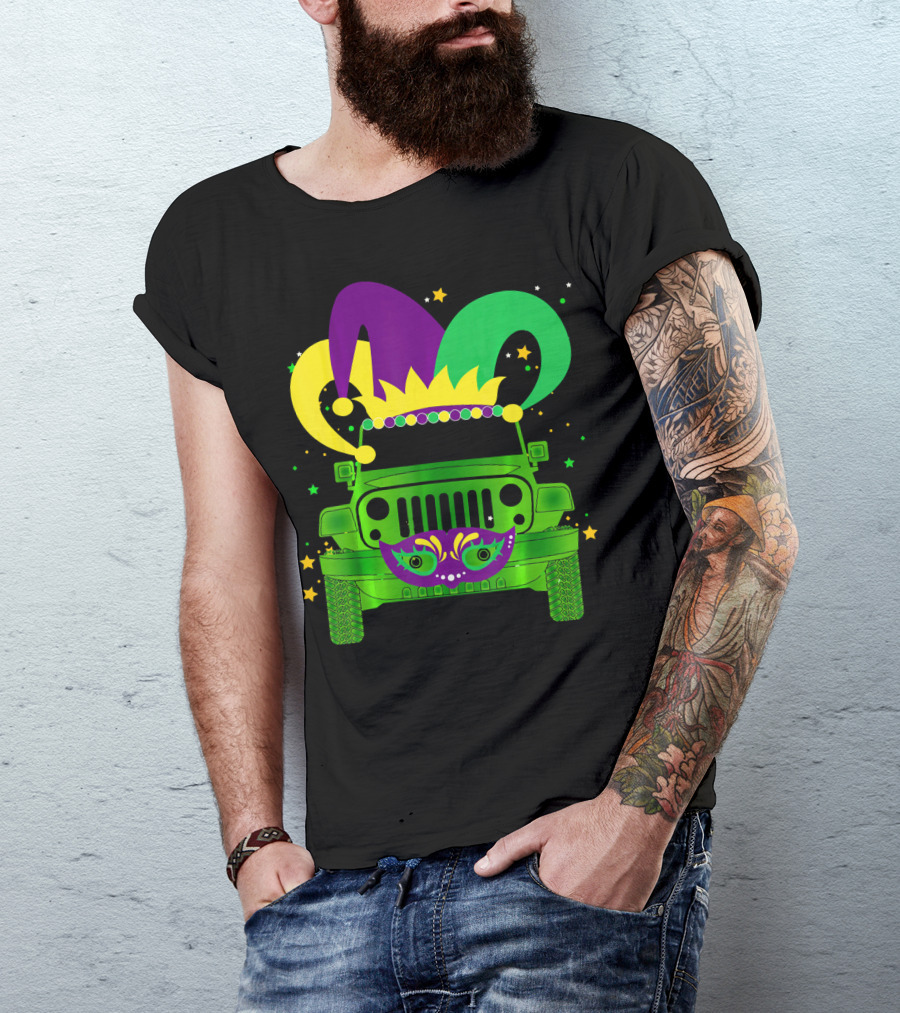 Mardi Gras Jester Hat Mask Jeep Love T-Shirt