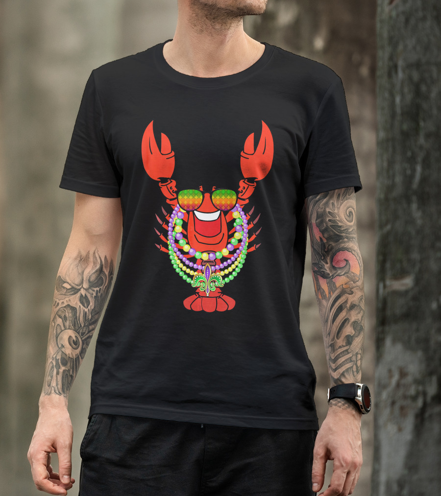 Mardi Gras Crawfish Beads And Fleur-de-Lis T-Shirt
