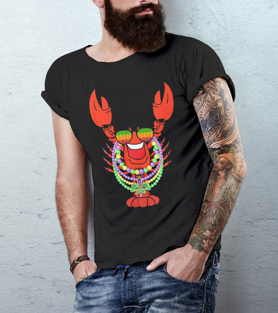 Mardi Gras Crawfish Beads And Fleur-de-Lis T-Shirt