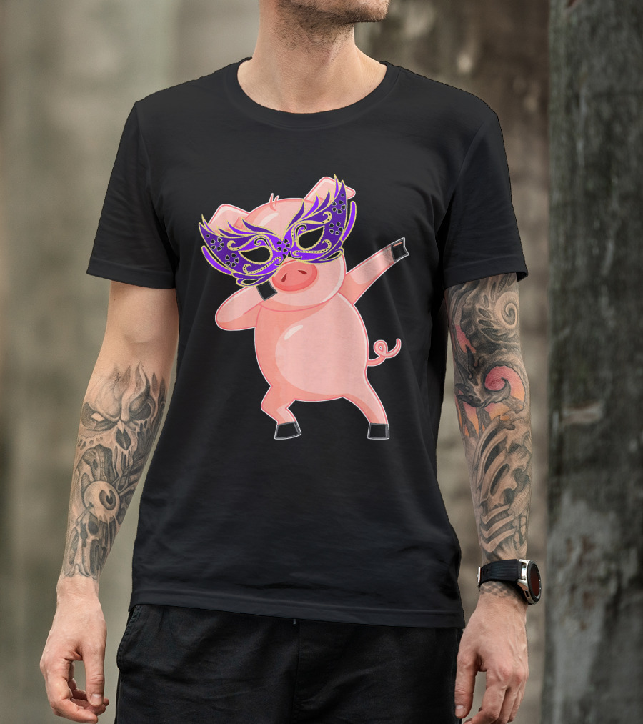 Mardi Gras Pig With Purple Mask Dabbing T-Shirt