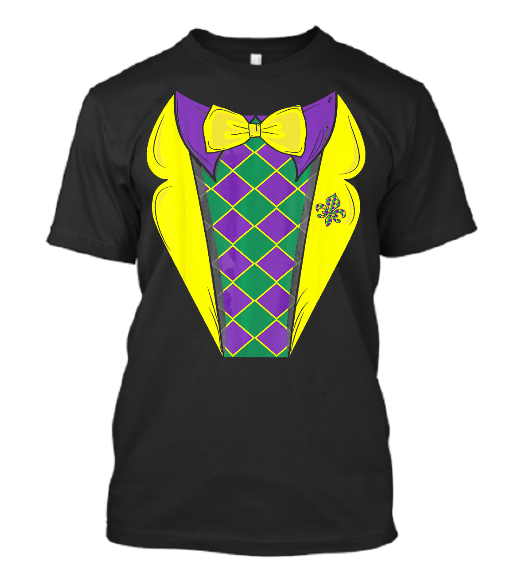 Mardi Gras Tuxedo Funny Party With Yellow Bowtie And Fleur-de-Lis T-Shirt