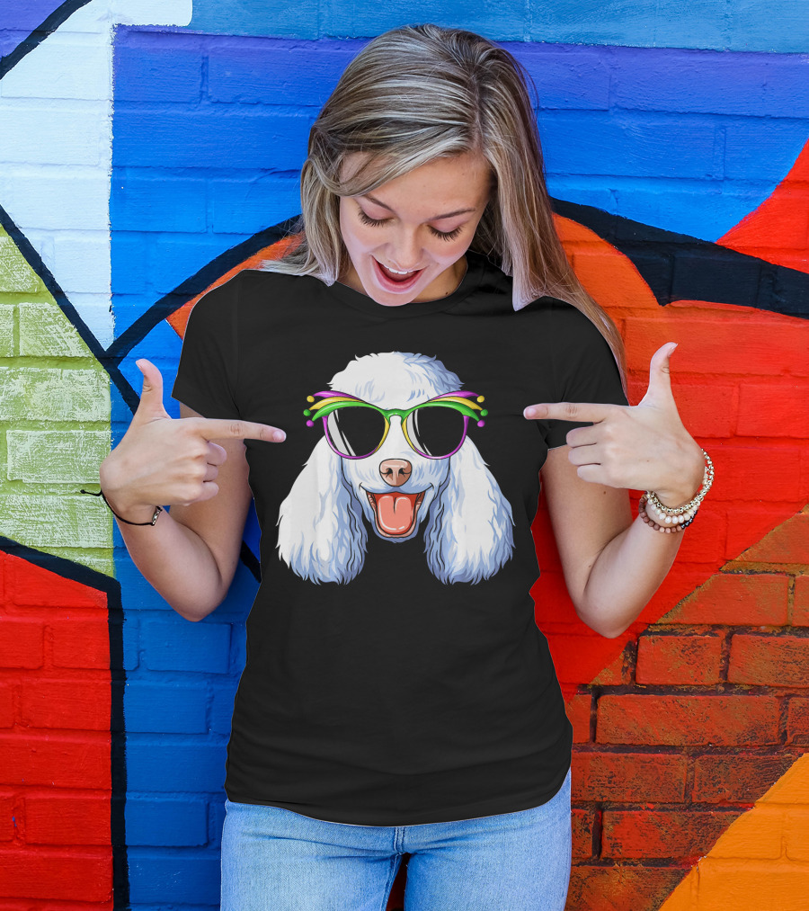 Poodle Mardi Gras Carnival Mask Sunglasses Happy Poodle T-Shirt