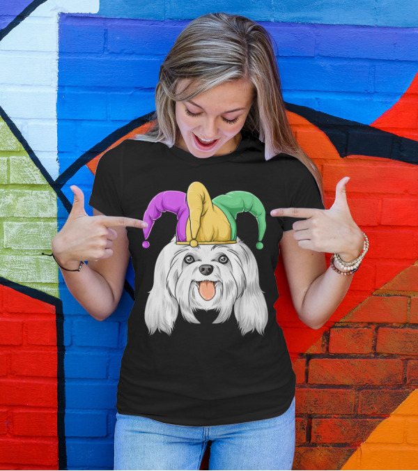 Mardi Gras Carnival Hat Maltese Dog Jester T-Shirt