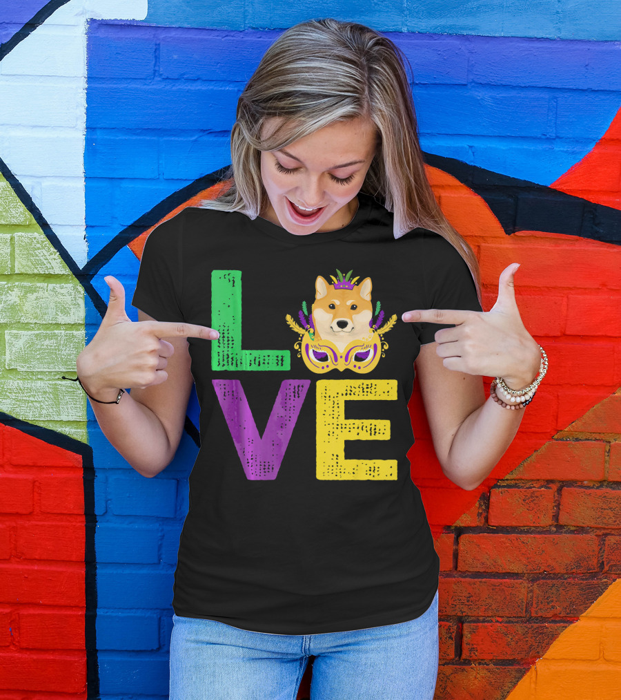 Love Shiba Inu Dog Mardi Gras Funny Dog Dad T-Shirt