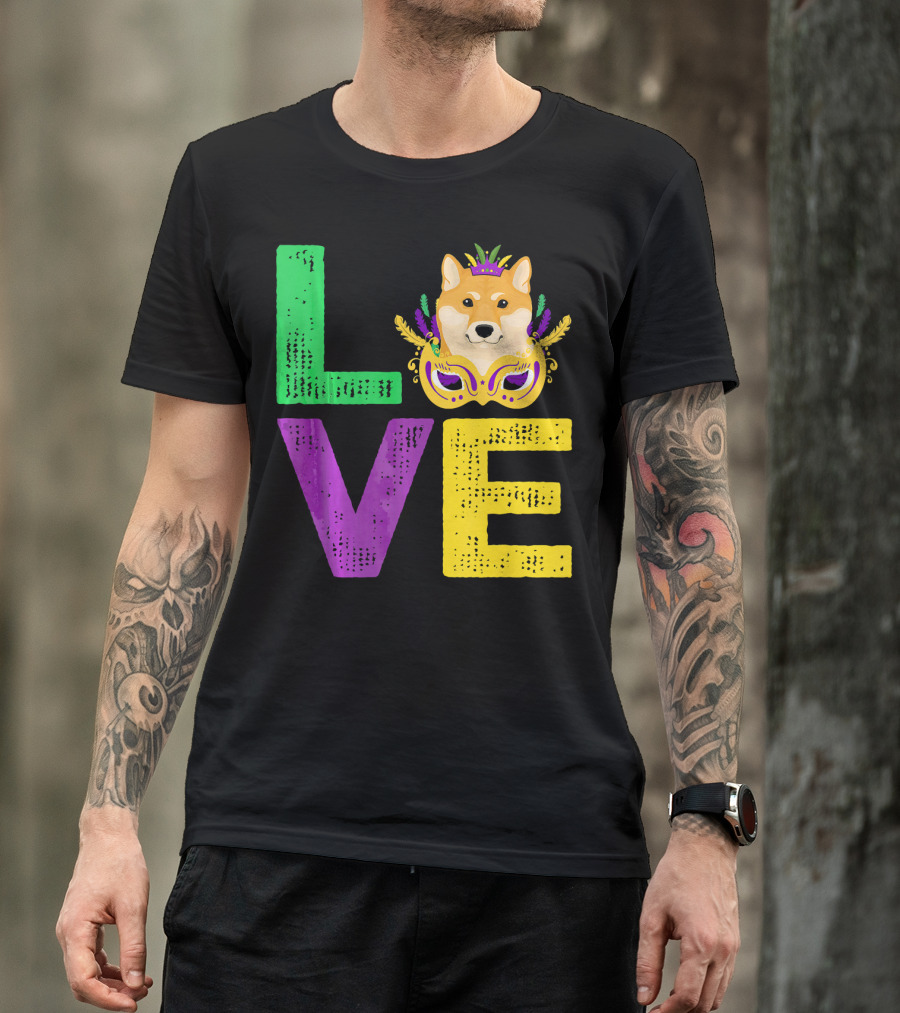 Love Shiba Inu Dog Mardi Gras Funny Dog Dad T-Shirt