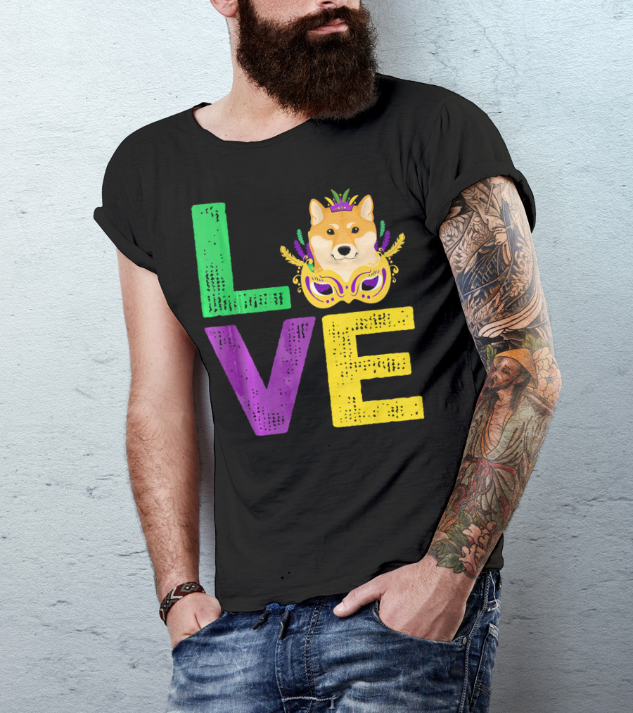 Love Shiba Inu Dog Mardi Gras Funny Dog Dad T-Shirt