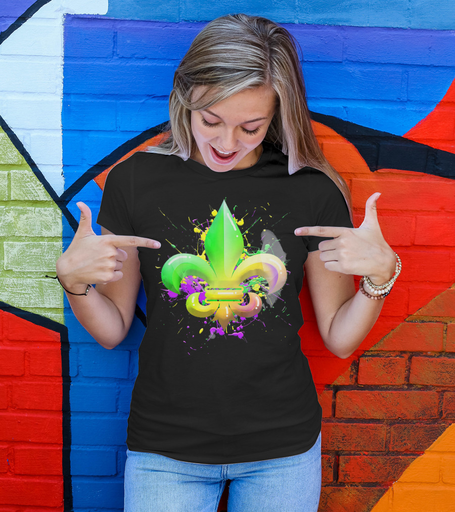 Mardi Gras Fleur De Lis Colorful Splash T-Shirt