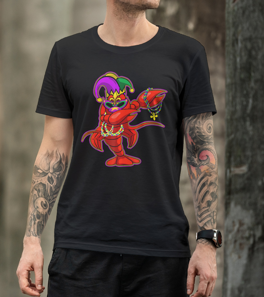 Dabbing Crawfish Mardi Gras Bead Jester Hat T-Shirt
