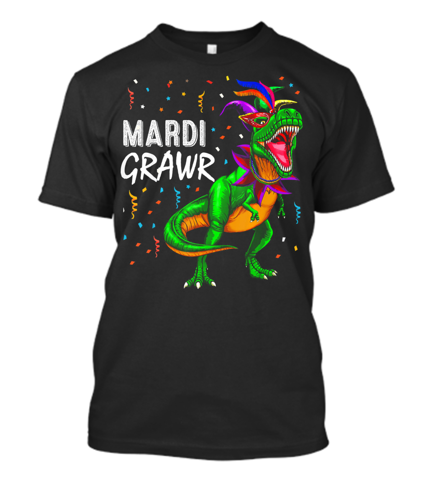 Mardi Grawr Rex Dinosaur Festive Costume With Confetti T-Shirt