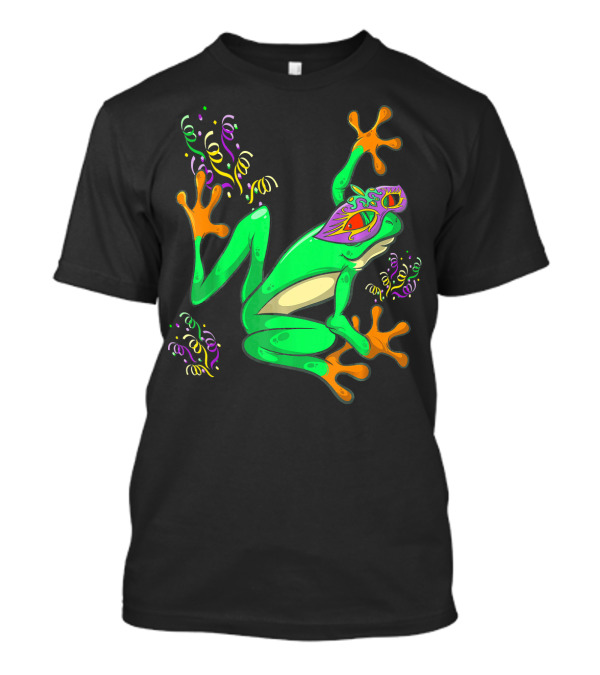 Frog With Mardi Gras Mask And Festive Streamers T-Shirt