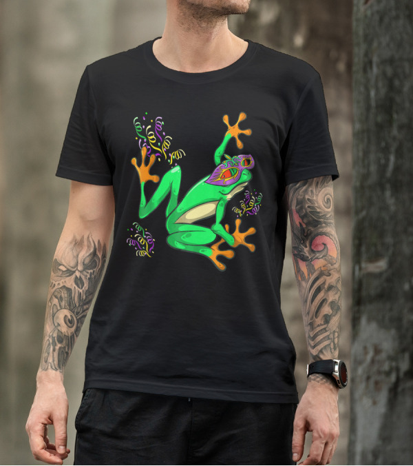 Frog With Mardi Gras Mask And Festive Streamers T-Shirt