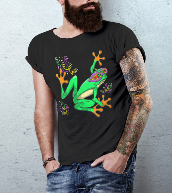 Frog With Mardi Gras Mask And Festive Streamers T-Shirt